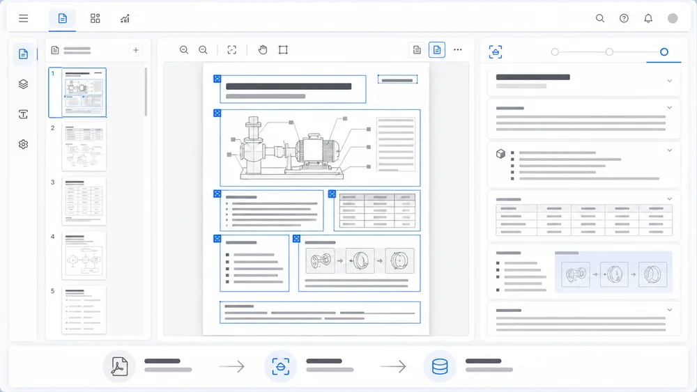 実データを使わずに再現した、技術文書をOCRで段落と見出しに構造化する画面図