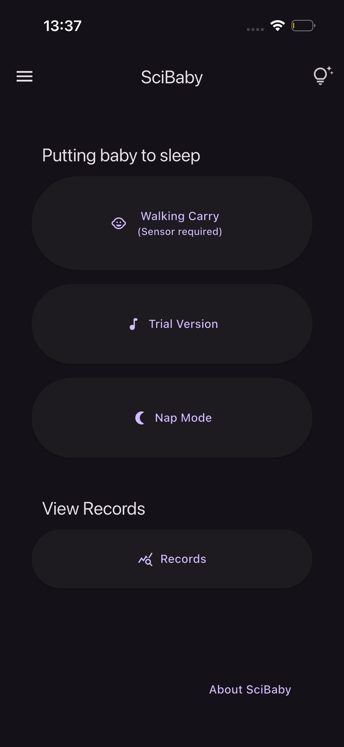 SciBaby iOS版 メイン画面（英語）